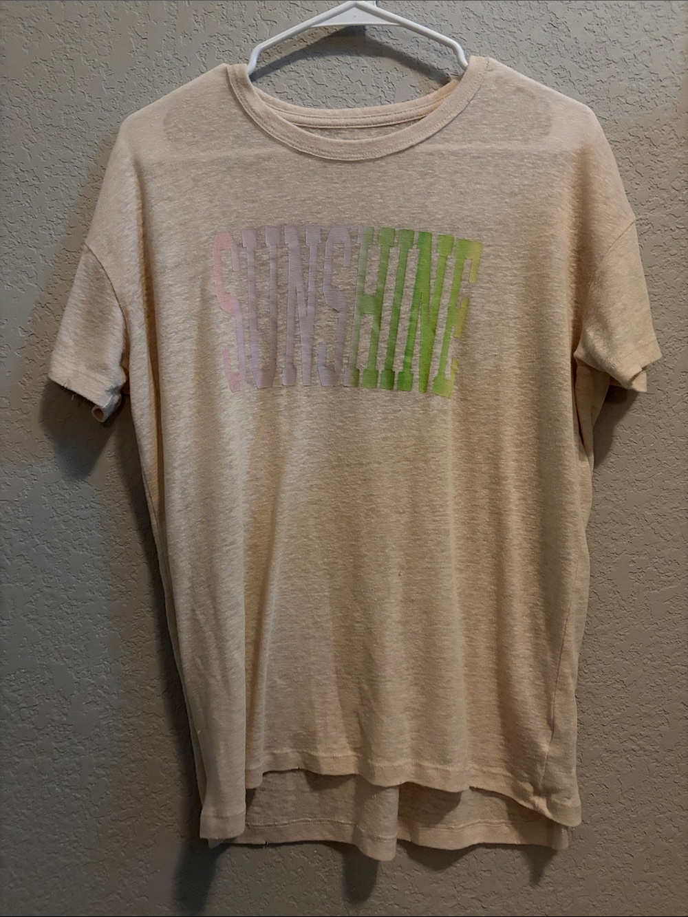 aerie Beige Tee with Pastel Pink, Lavender & Lime Graphic